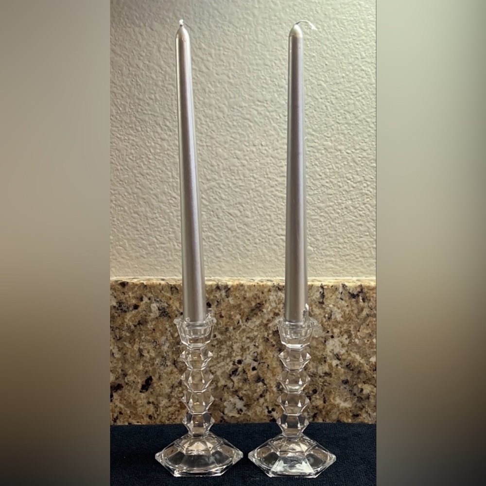 Mikasa Glass Taper Candle Holders Set Of 2 - Picture 2 of 8